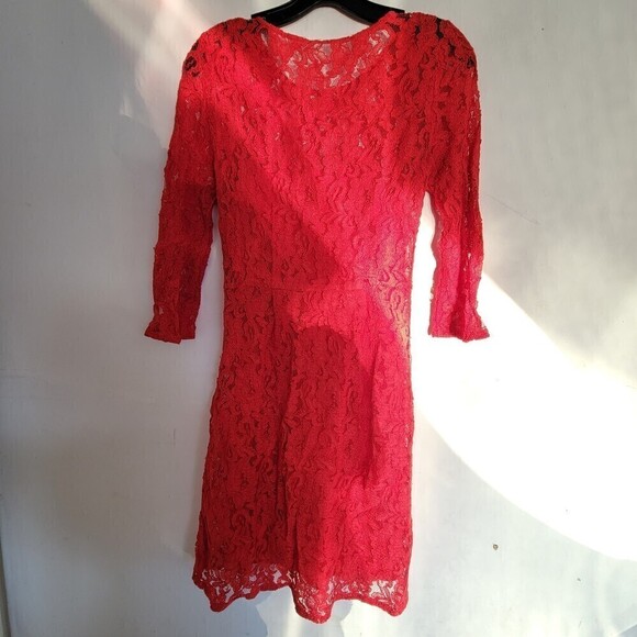 Madewell Broadway & Broome Red Floral Lace 3/4 Sleeve Cocktail Dress Size 0 - Picture 6 of 17